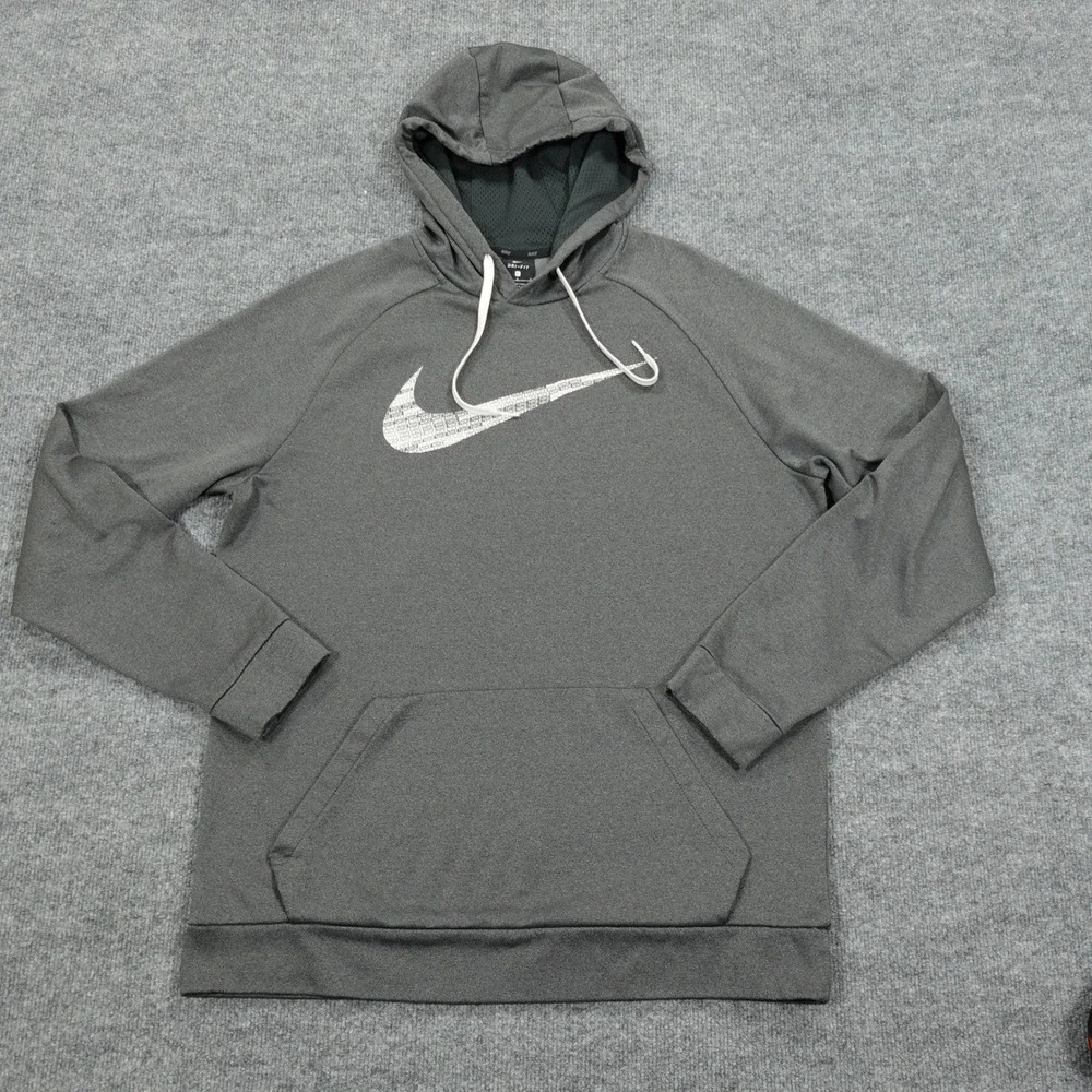 Nike Hoodie Men Large Gray Dri-FIT Graphic Swoosh Pullover Activewear 860485-071